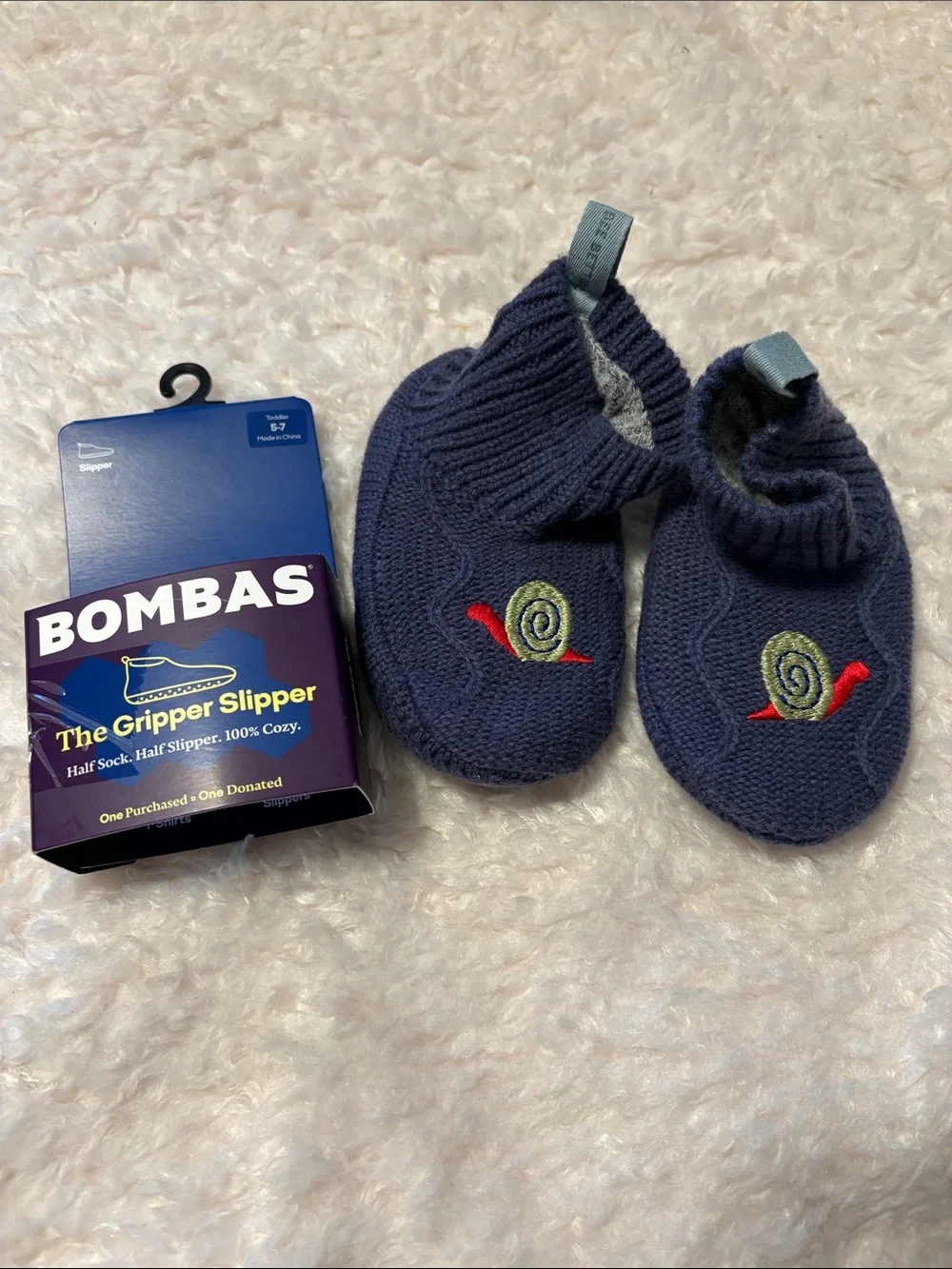 Bombas Toddler Snail Navy Snail Gripper Slippers Brand New Toddler Size 5-7